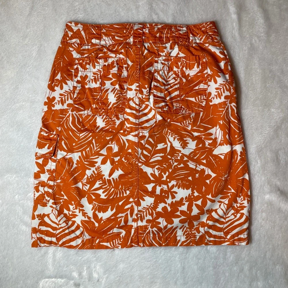 Liz Claiborne Orange Tropical Leaf Cargo Skirt‎ Size 6 Cotton Drawstring Utility